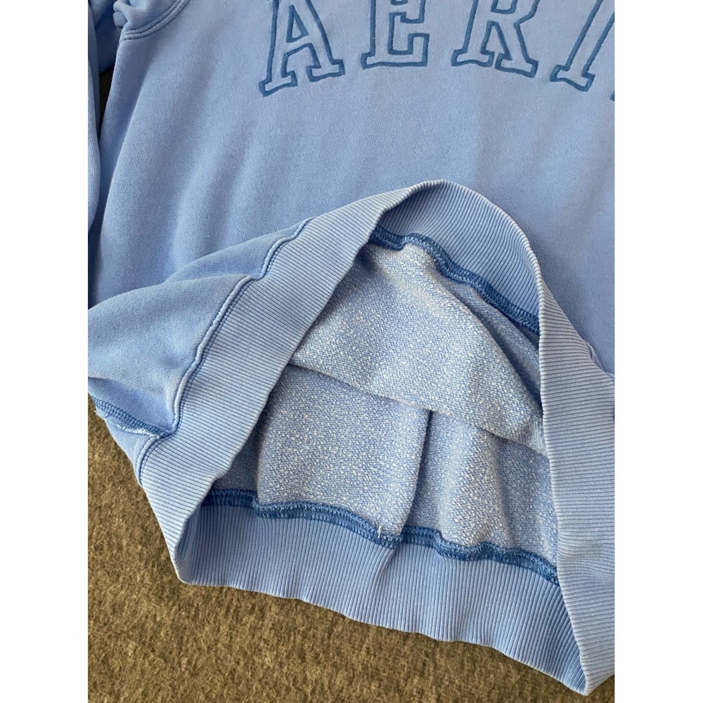 Aerie Womens Blue Embroidered Logo Crewneck Sweatshirt Oversized Fleece Medium - Picture 5 of 11